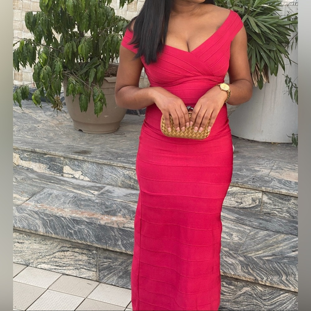 Red Bandage Sweetheart Neck Maxi Gown
